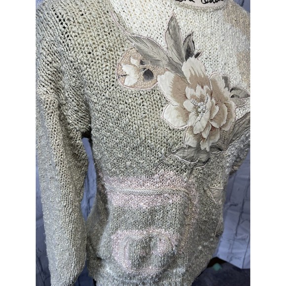 JJ Fargo Womens Vintage Sweater S/M Pink Pastels Pearls Hand Knitted Granny Core - Picture 3 of 11